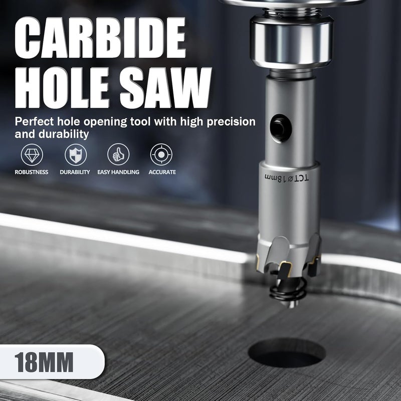 GSTK Heavy Duty Carbide Hole Saw Set, 23/32” (18mm), Extra Deep Cutting Depth of 1.1 Inches (28mm) - Ideal for Stainless Steel, Mild Steel, Iron, Copper, Brass, and Plastic - Image 4